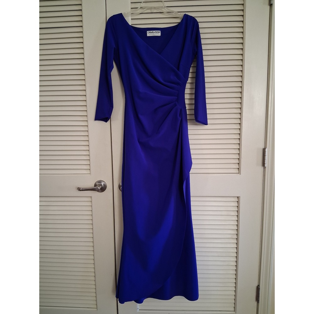 Chiara Boni La Petite Robe Silveria Maxi Gown Dress Sz 6, 42 Blue Ruffle Gala